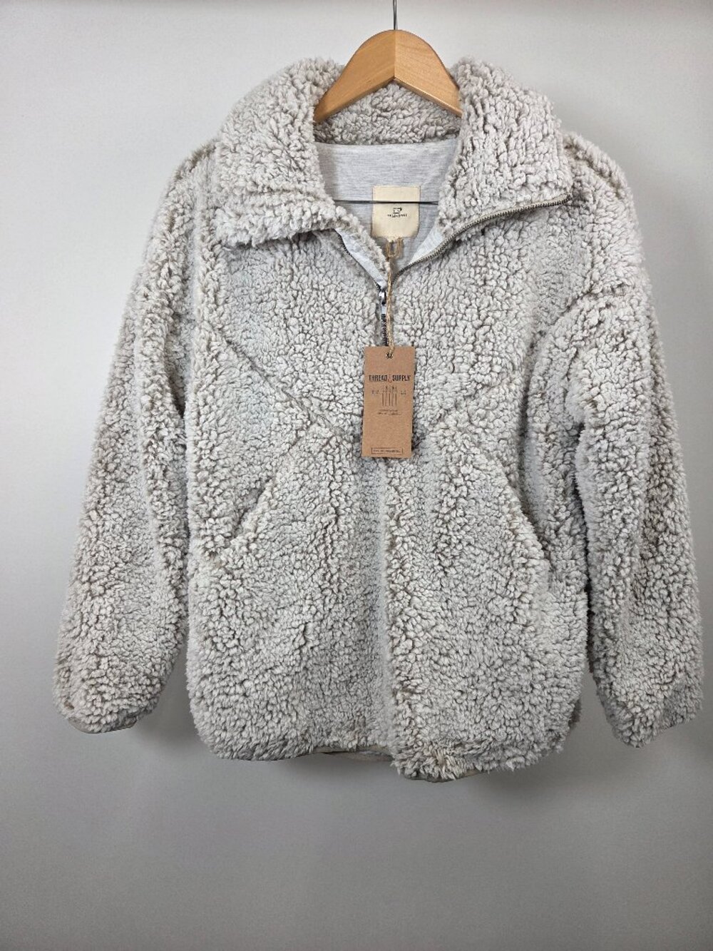 Thread & Supply Pullover Jacket Womens Small Ivory Sherpa Fleece Quarter Zip NWT